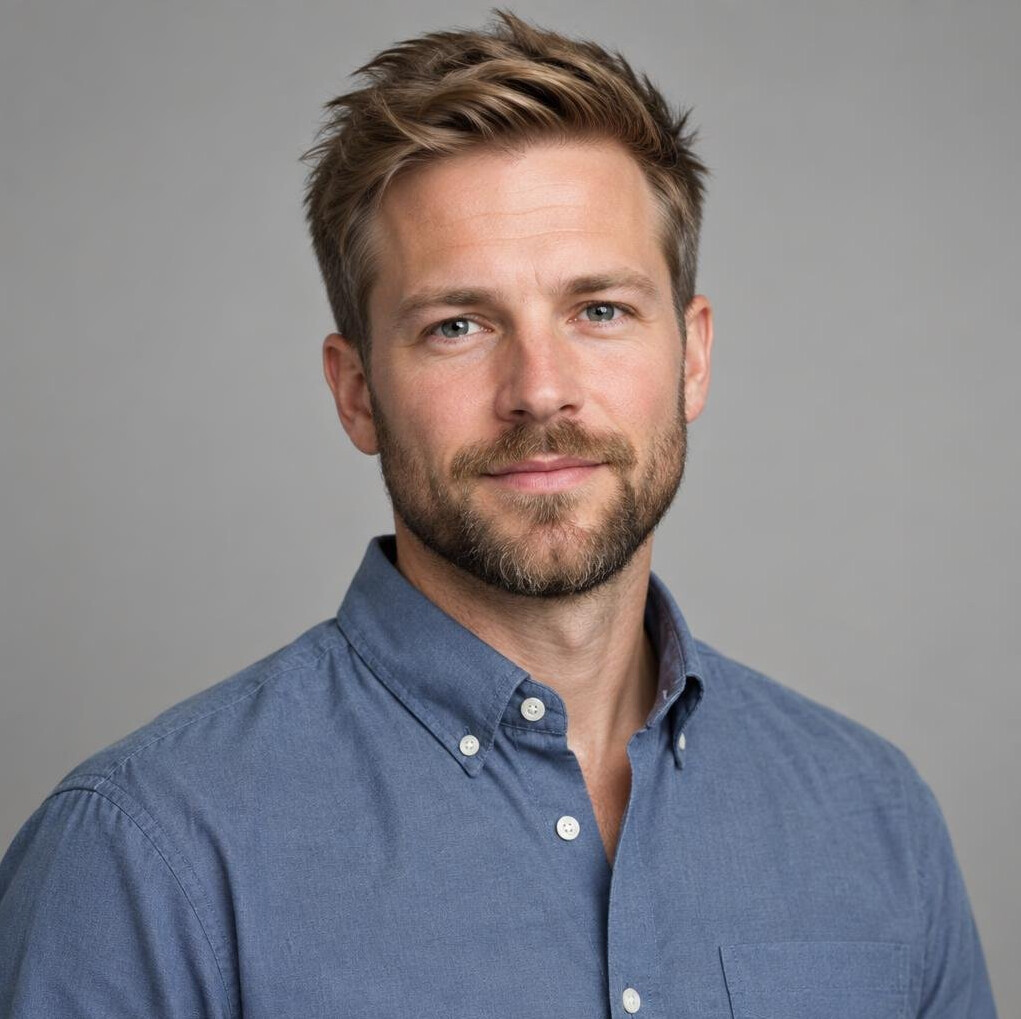 Portrait of a Norwegian man with a beard in a studio